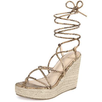 Bublédon Platform Espadrille Sandal Lace Up Wedge Heels Sandals for Women