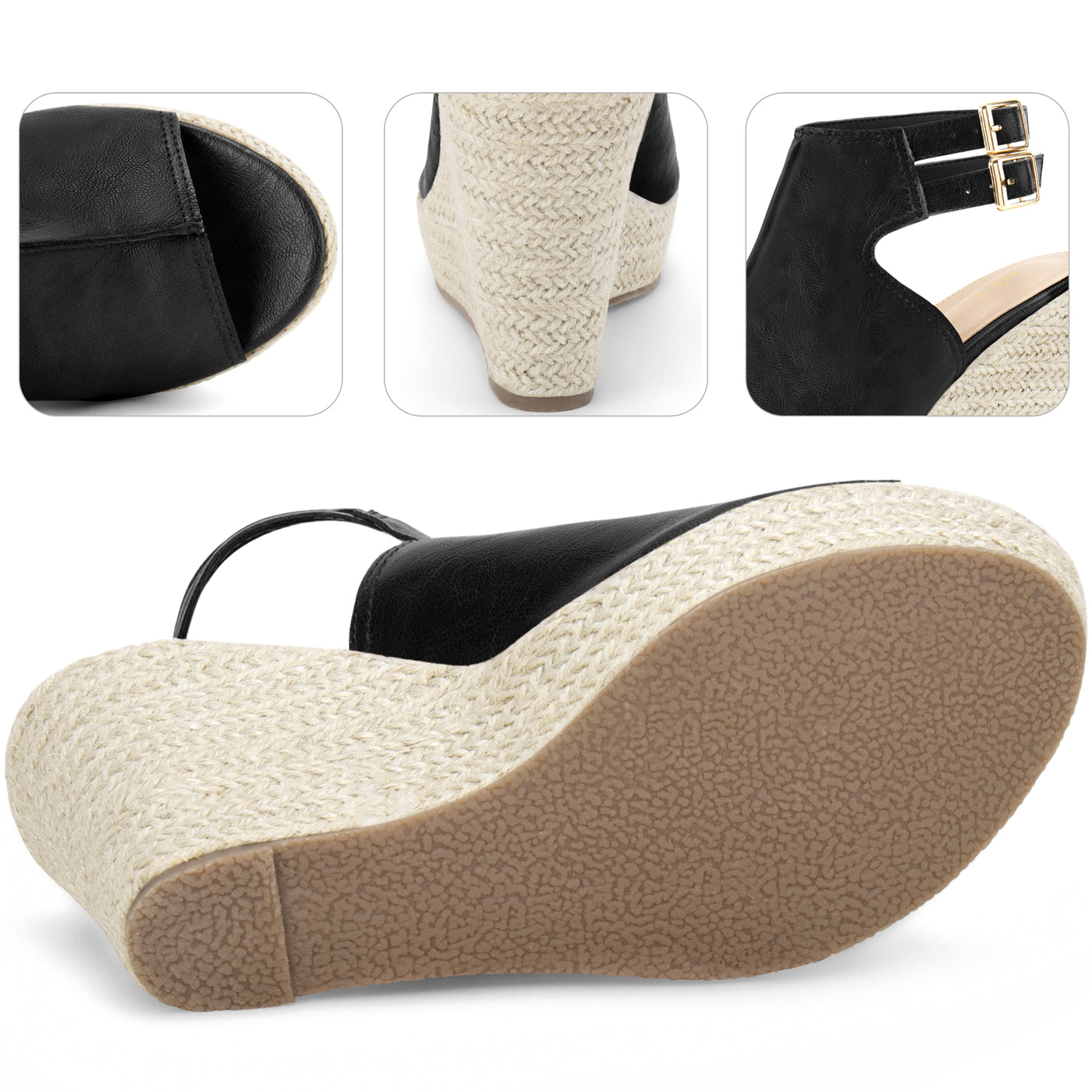 Bublédon Peep Toe Double Ankle Strap Espadrilles Platform Wedges Heel Sandals for Women