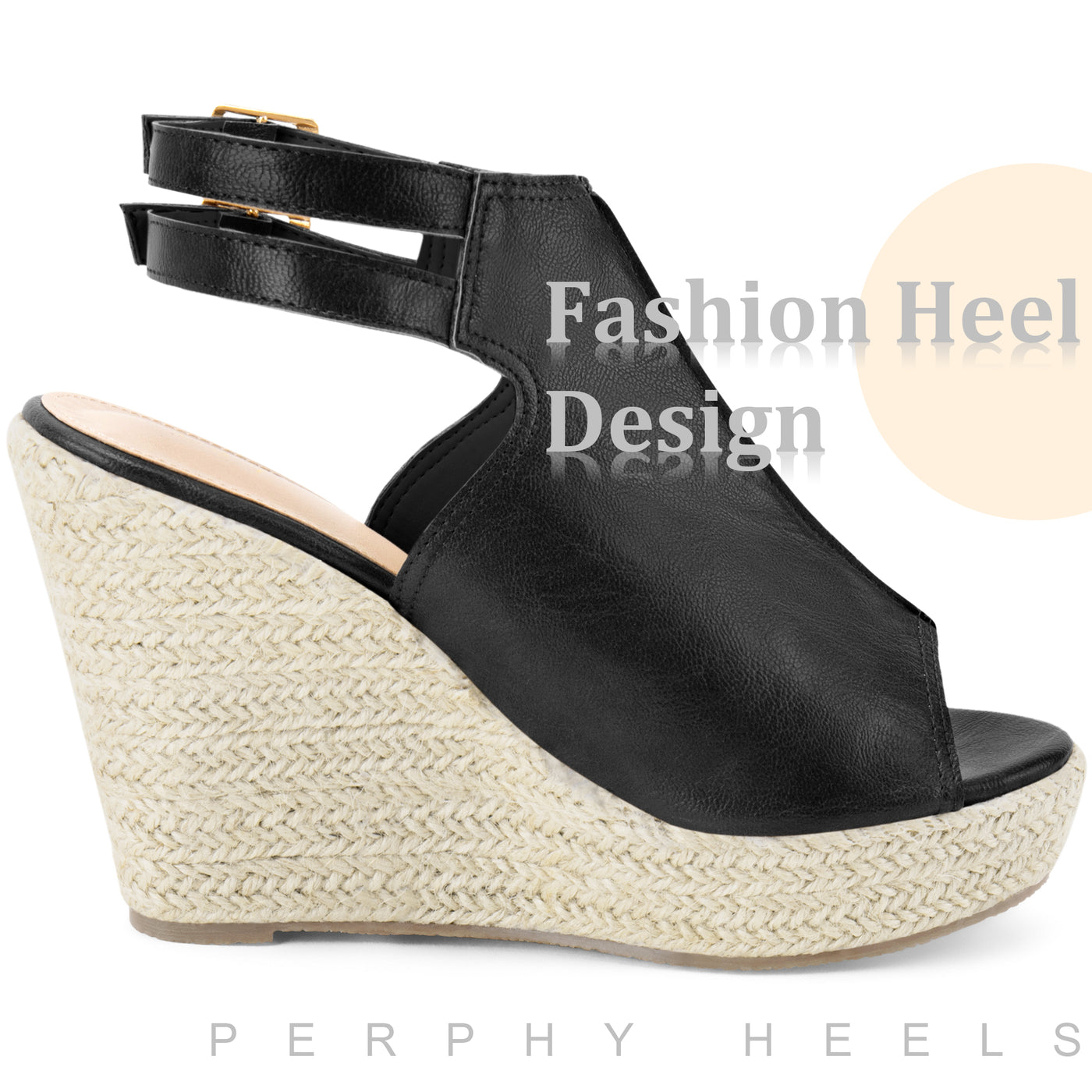 Bublédon Peep Toe Double Ankle Strap Espadrilles Platform Wedges Heel Sandals for Women