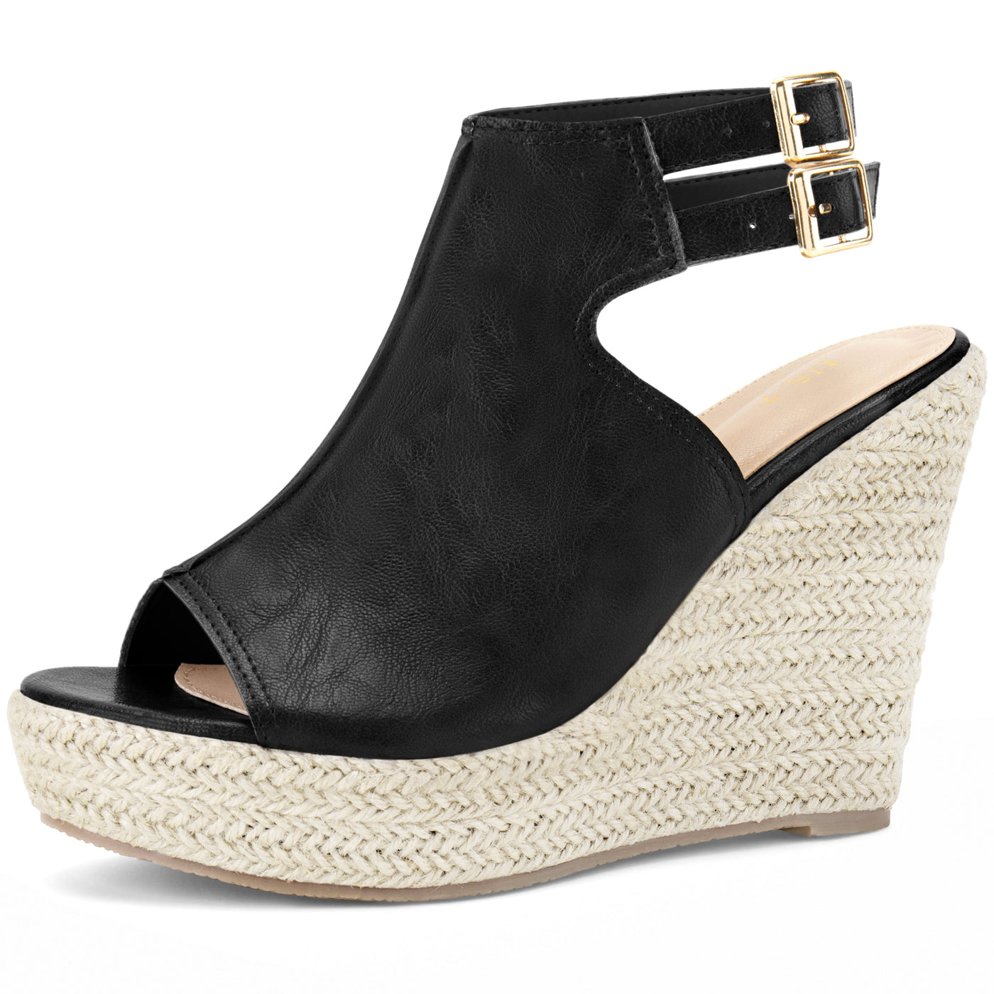 Bublédon Peep Toe Double Ankle Strap Espadrilles Platform Wedges Heel Sandals for Women