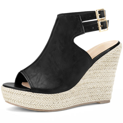 Peep Toe Double Ankle Strap Espadrilles Platform Wedges Heel Sandals for Women