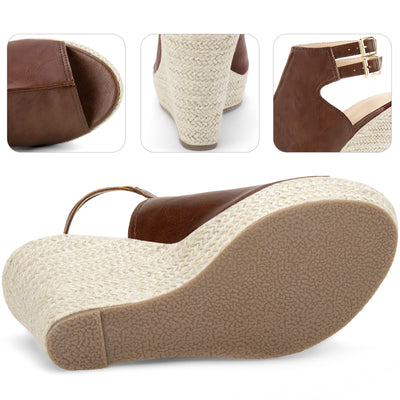 Peep Toe Double Ankle Strap Espadrilles Platform Wedges Heel Sandals for Women