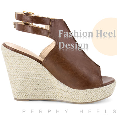 Peep Toe Double Ankle Strap Espadrilles Platform Wedges Heel Sandals for Women