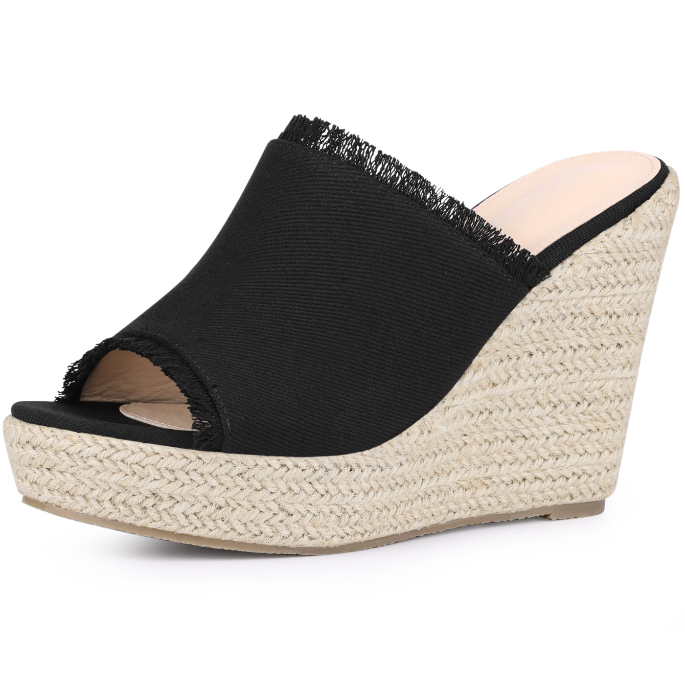 Bublédon Open Toe Platform Espadrille Denim Wedge Heel Slide Sandal for Women