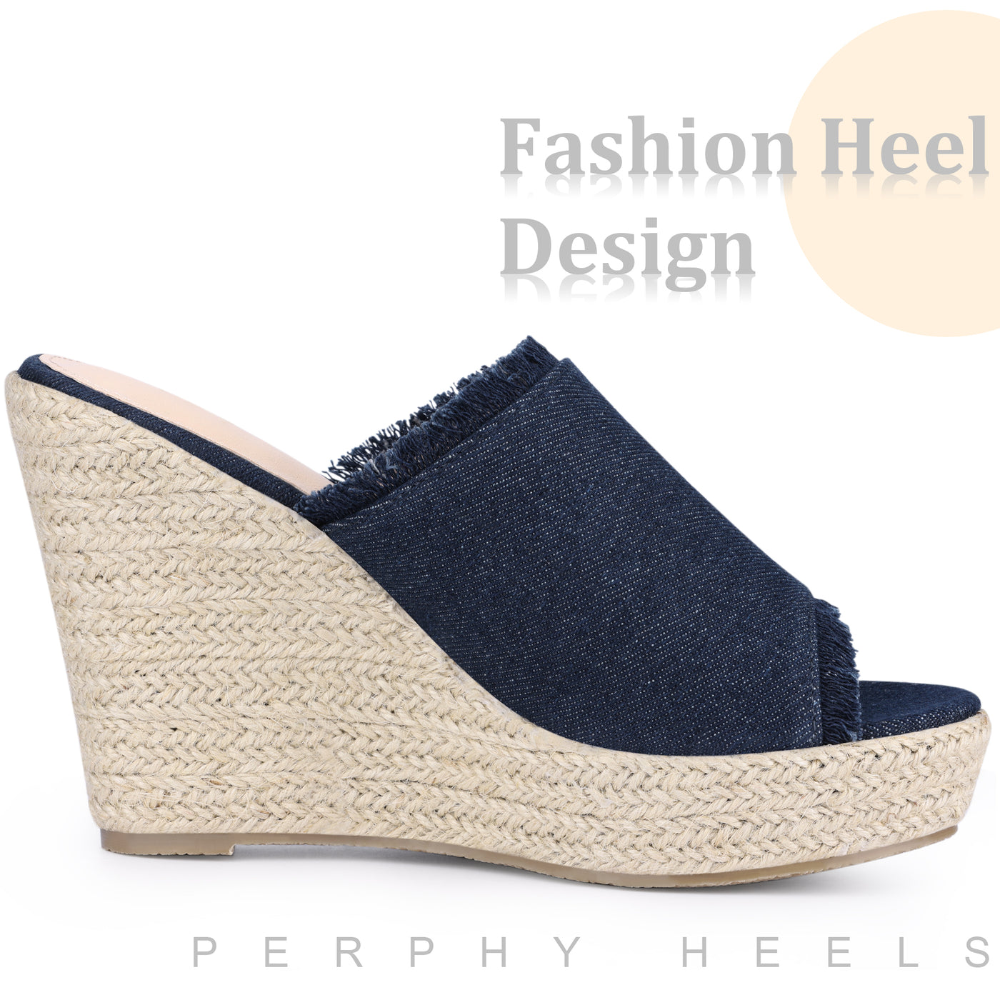 Bublédon Open Toe Platform Espadrille Denim Wedge Heel Slide Sandal for Women