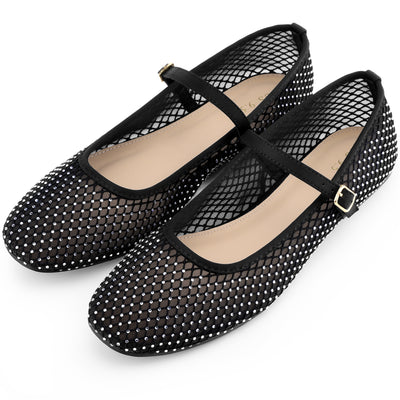 Rhinestone Breathable Mesh Ballet Flats Pumps for Women