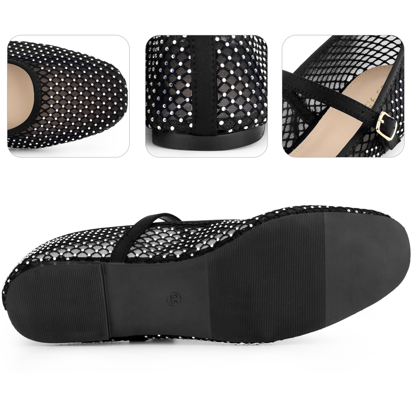 Bublédon Rhinestone Breathable Mesh Ballet Flats Pumps for Women