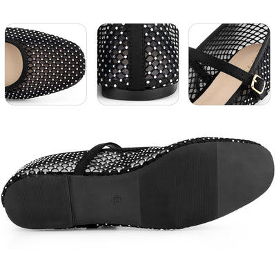 Rhinestone Breathable Mesh Ballet Flats Pumps for Women