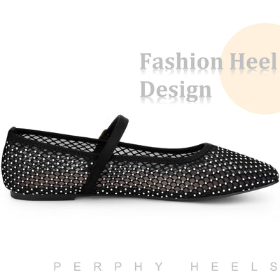 Rhinestone Breathable Mesh Ballet Flats Pumps for Women