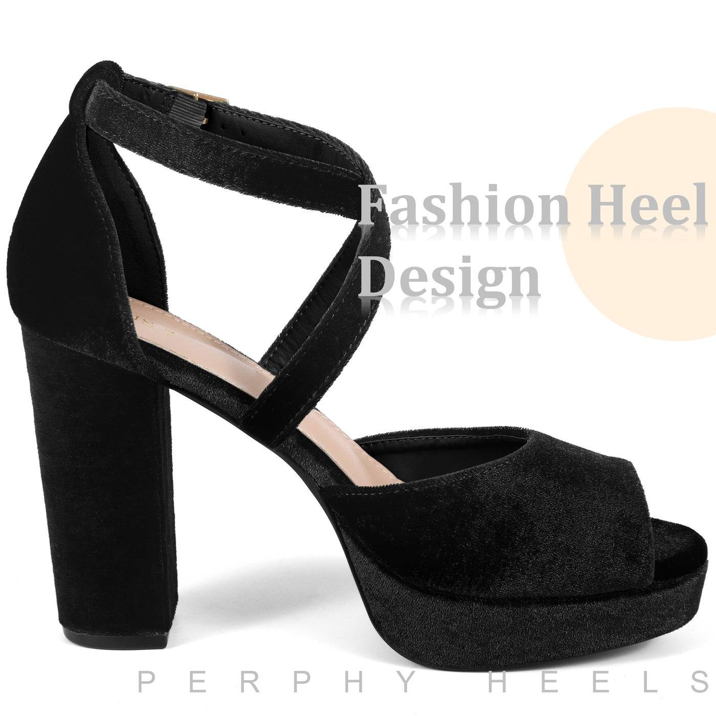 Bublédon Peep Toe Platform Velvet Crisscross Strap Block Heel Sandals for Women