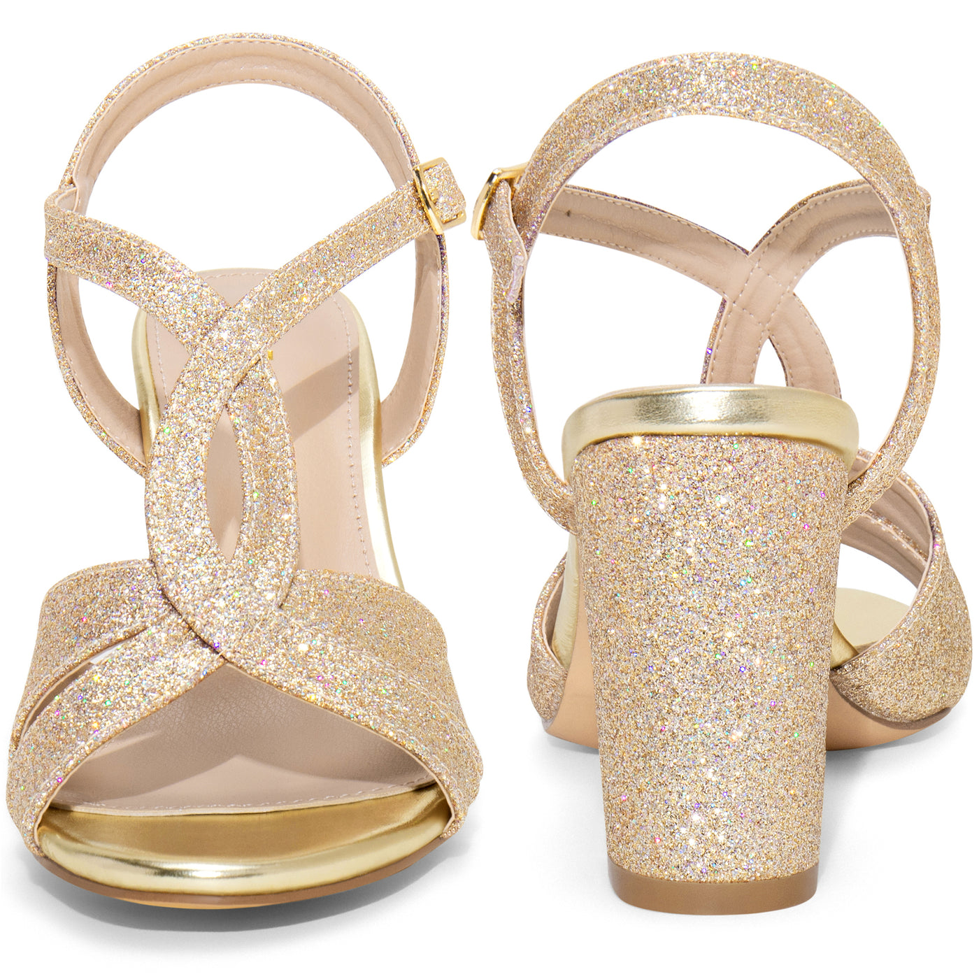 Bublédon Glitter Sparkly Heels Buckle Strap Chunky Heel Sandals for Women