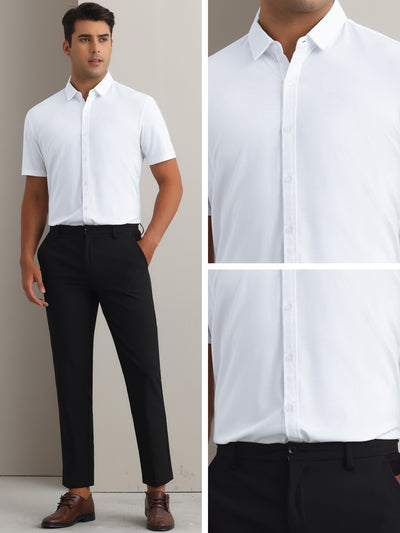 Men's Button Down Point Collar Short Sleeve Solid Color Business Dress Shirts