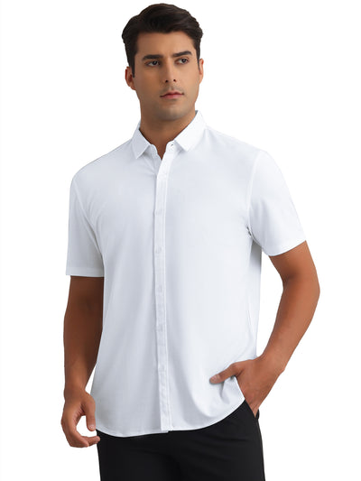 Men's Button Down Point Collar Short Sleeve Solid Color Business Dress Shirts