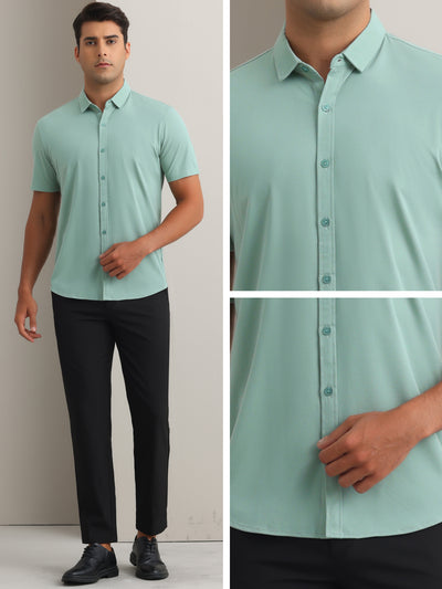 Men's Button Down Point Collar Short Sleeve Solid Color Business Dress Shirts