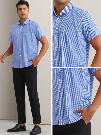 Plaid Dress Shirts for Men's Cotton Short Sleeve Formal Button Down Regular Fit Gingham Shirt