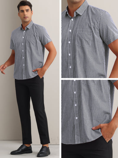 Plaid Dress Shirts for Men's Cotton Short Sleeve Formal Button Down Regular Fit Gingham Shirt