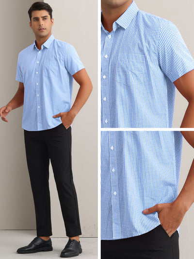 Plaid Dress Shirts for Men's Cotton Short Sleeve Formal Button Down Regular Fit Gingham Shirt