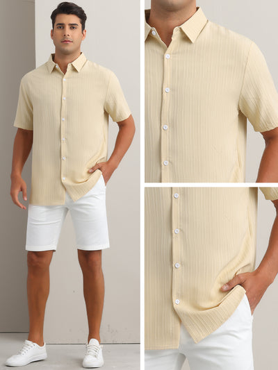 Men's Linen Shirts Short Sleeve Button Down Beach Summer Camp Collar Shirt