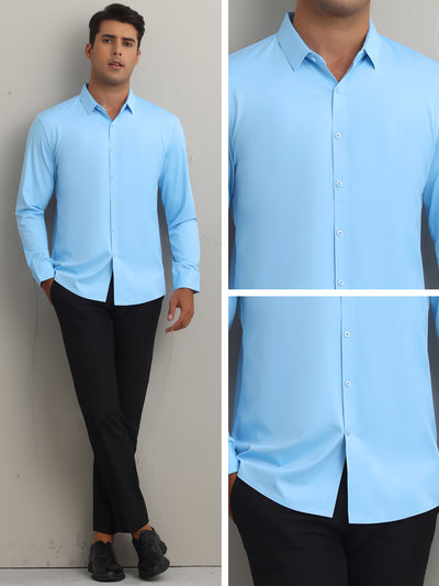 Men's Long Sleeve Button Down Solid Color Business Formal Dress Shirt