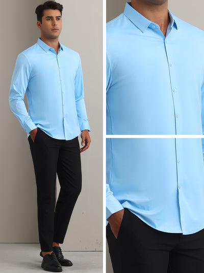 Men's Long Sleeve Button Down Solid Color Business Formal Dress Shirt