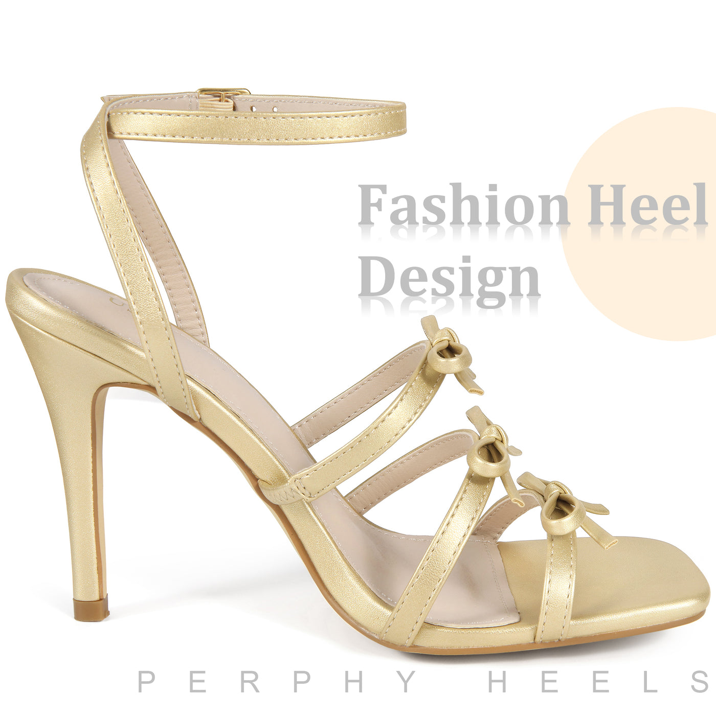 Bublédon Bow Strappy Square Toe Stiletto Heel Sandals for Women