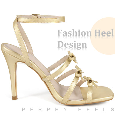 Bow Strappy Square Toe Stiletto Heel Sandals for Women