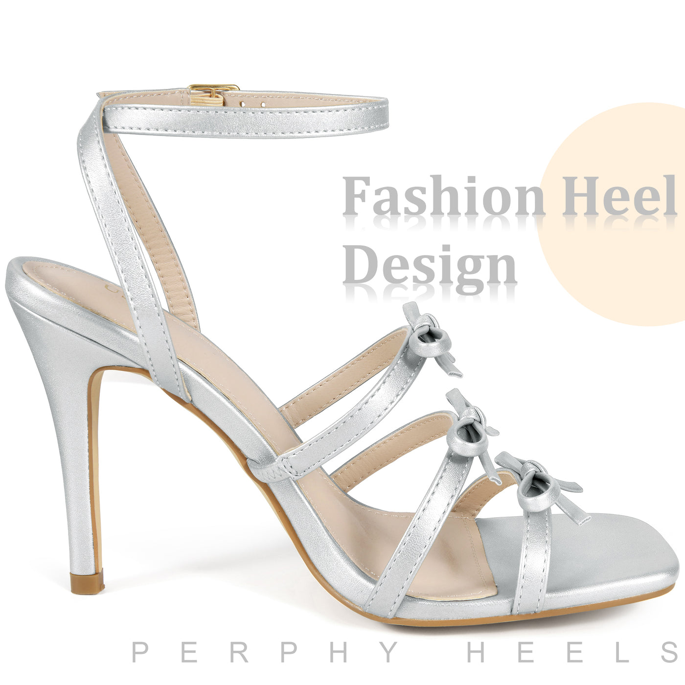 Bublédon Bow Strappy Square Toe Stiletto Heel Sandals for Women