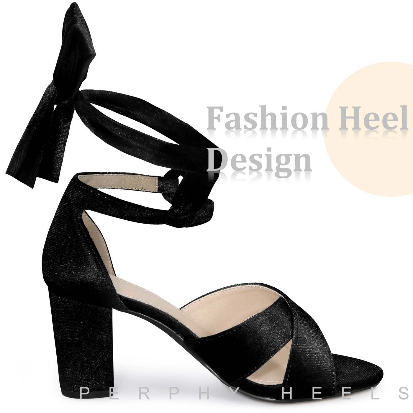 Bublédon Velvet Chunky Heel Cross Strap Lace Up Sandals for Women