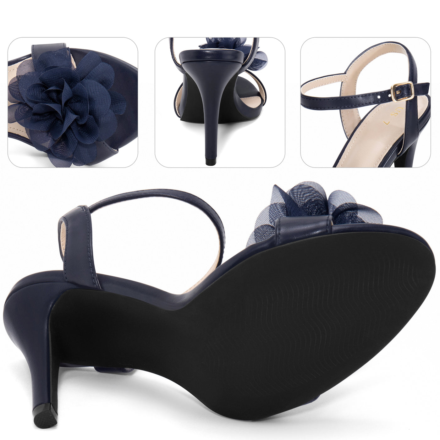 Bublédon Flower Open Toe Ankle Strap Slingback Stiletto Heel Sandals for Women