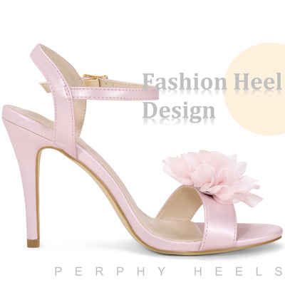 Flower Open Toe Ankle Strap Slingback Stiletto Heel Sandals for Women