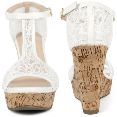 Open Toe Lace Platform Wedges Heel Sandals for Women