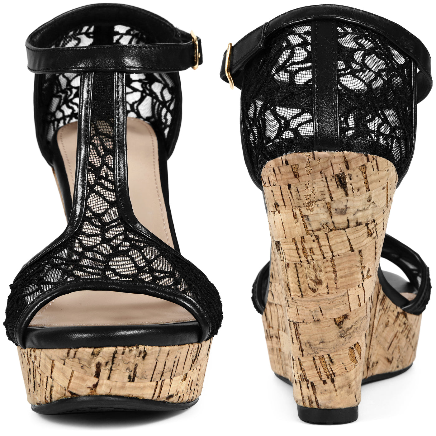 Bublédon Open Toe Lace Platform Wedges Heel Sandals for Women