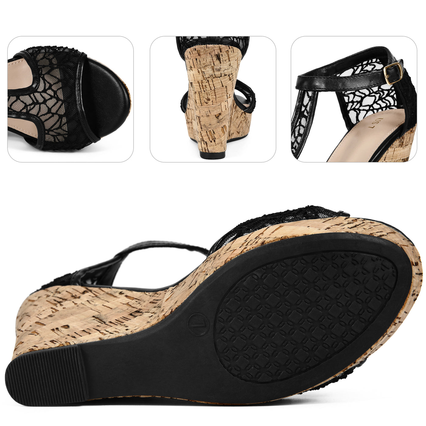 Bublédon Open Toe Lace Platform Wedges Heel Sandals for Women