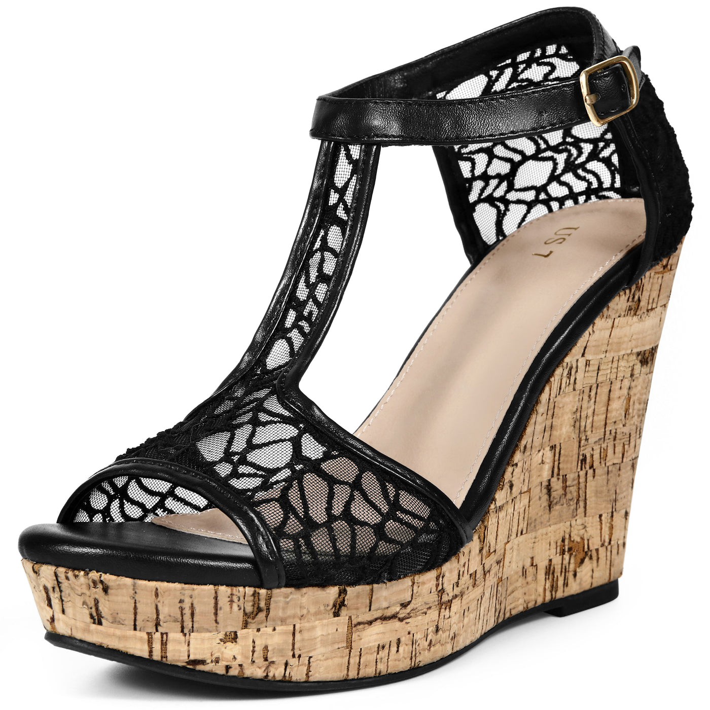 Bublédon Open Toe Lace Platform Wedges Heel Sandals for Women