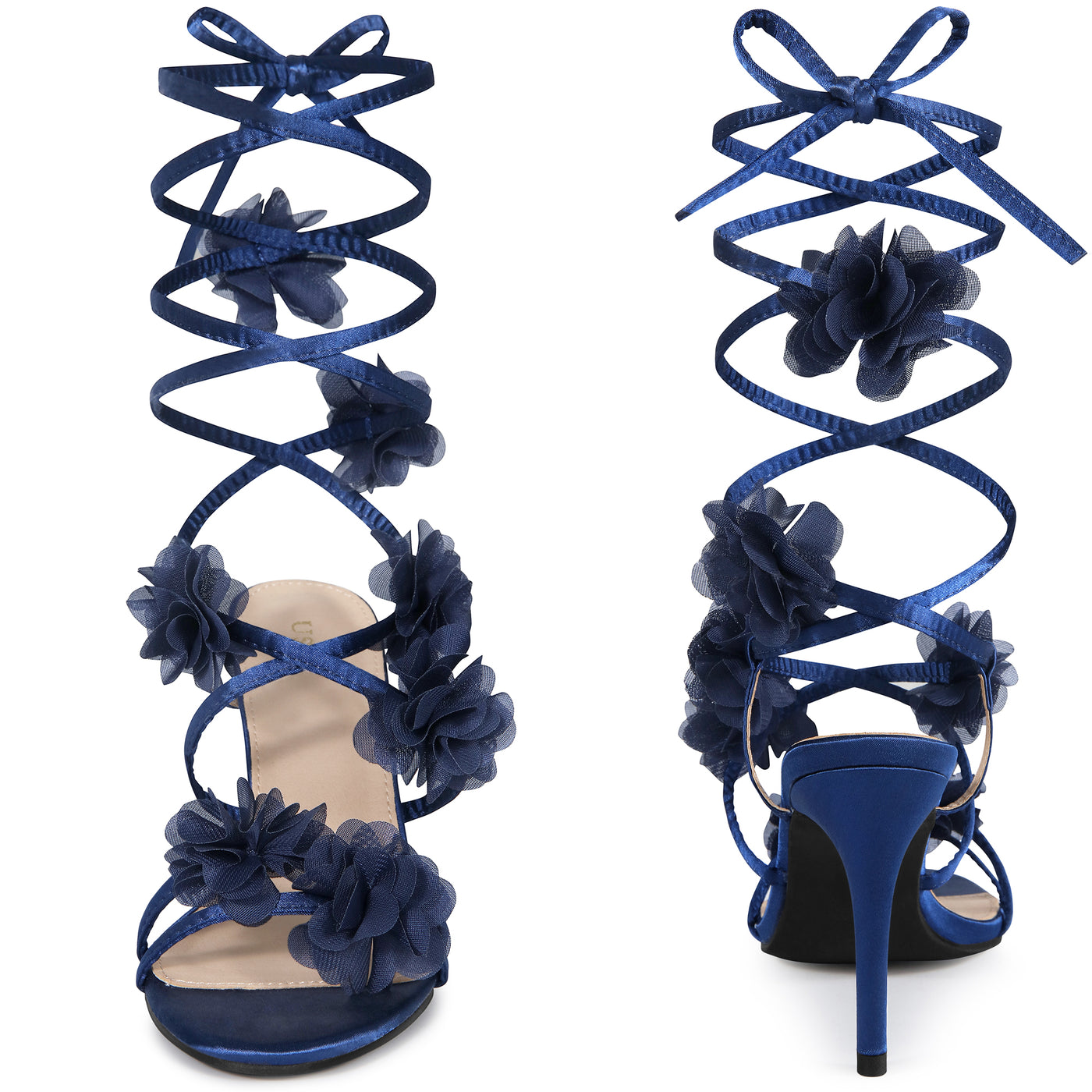 Bublédon Strappy Stiletto Heel Flower Sandals for Women