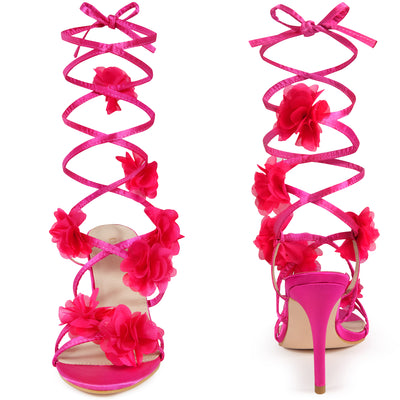 Strappy Stiletto Heel Flower Sandals for Women