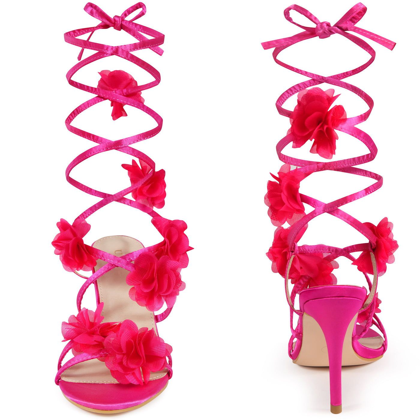 Bublédon Strappy Stiletto Heel Flower Sandals for Women