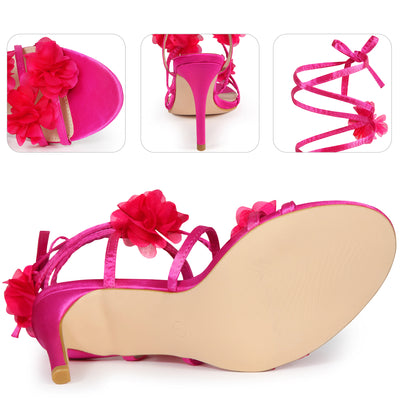 Strappy Stiletto Heel Flower Sandals for Women