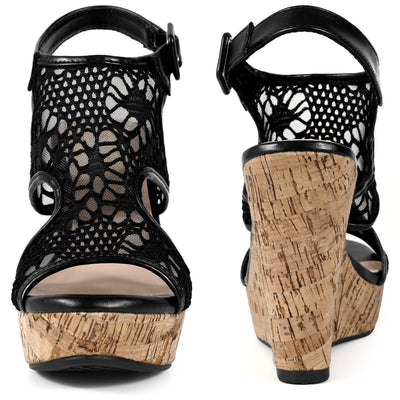 Lace Ankle Strap Platform Wedges Heel Sandals for Women