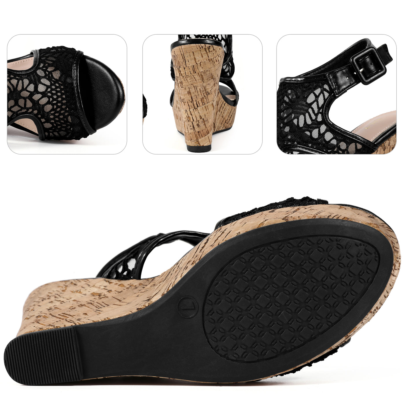 Bublédon Lace Ankle Strap Platform Wedges Heel Sandals for Women