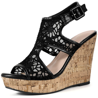 Bublédon Lace Ankle Strap Platform Wedges Heel Sandals for Women