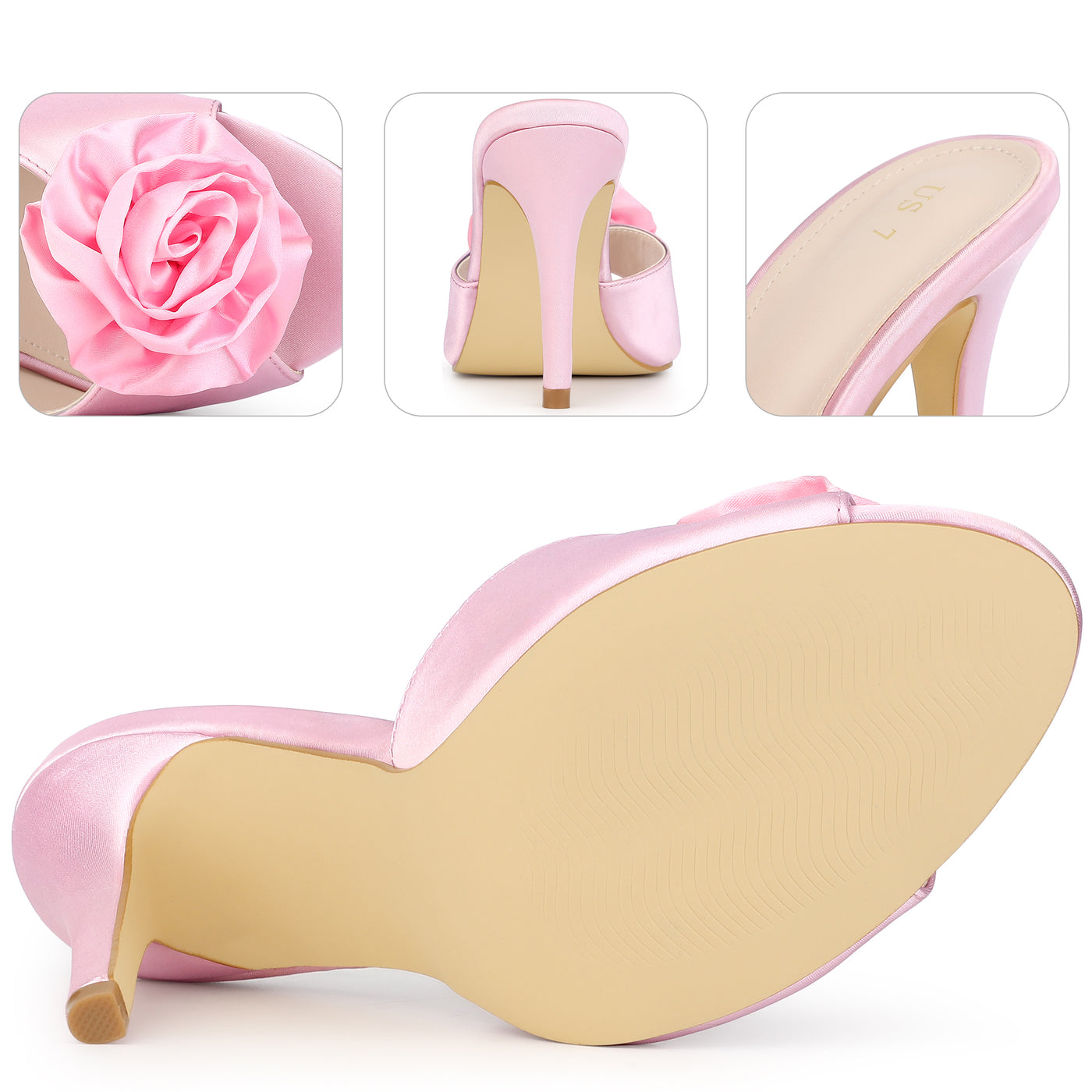 Bublédon Flower Open Toe Slip on Stiletto Heel Slide Sandals for Women