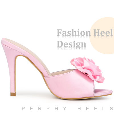 Flower Open Toe Slip on Stiletto Heel Slide Sandals for Women