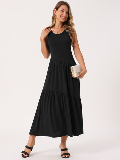 Women's Summer Dresses Casual Sleeveless Crewneck Sundress Aline Flowy Tiered Maxi Long Beach Dress Vacation Outfits