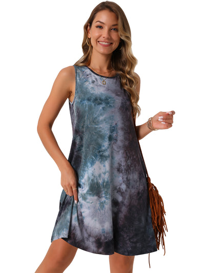 Women's Summer Dresses Tie Dye Tank Dress Beach Casual Sleeveless Loose Tshirt Sundress with Pockets