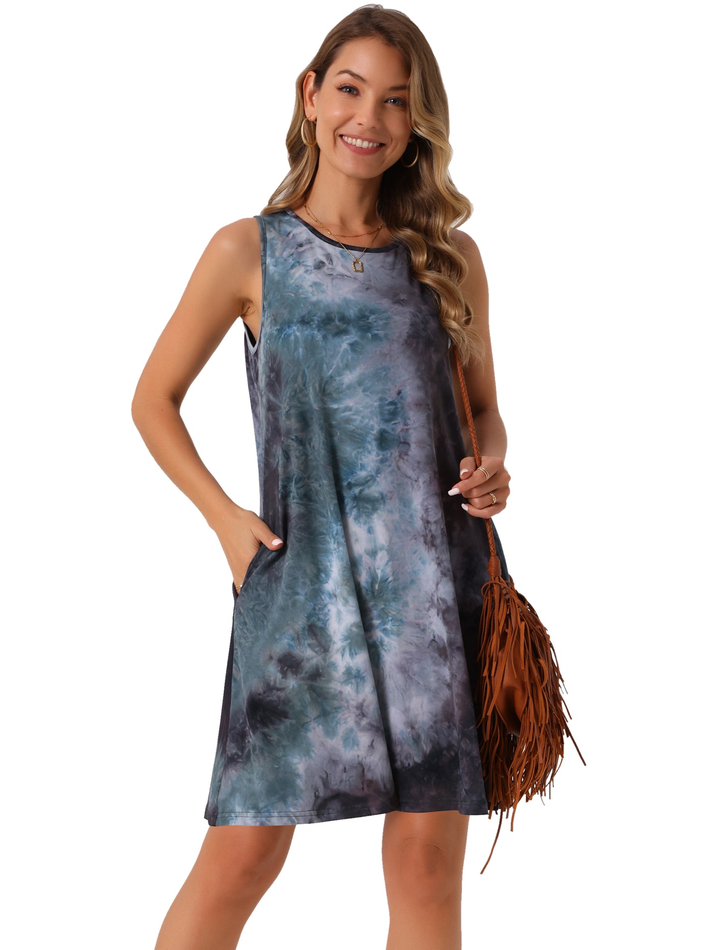 Bublédon Women's Summer Dresses Tie Dye Tank Dress Beach Casual Sleeveless Loose Tshirt Sundress with Pockets