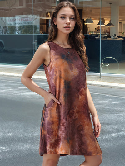 Women's Summer Dresses Tie Dye Tank Dress Beach Casual Sleeveless Loose Tshirt Sundress with Pockets