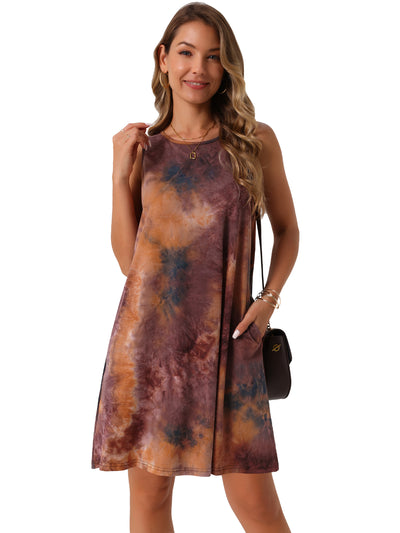 Women's Summer Dresses Tie Dye Tank Dress Beach Casual Sleeveless Loose Tshirt Sundress with Pockets