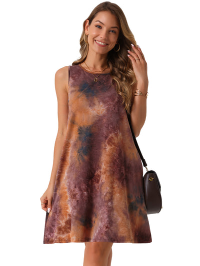 Women's Summer Dresses Tie Dye Tank Dress Beach Casual Sleeveless Loose Tshirt Sundress with Pockets