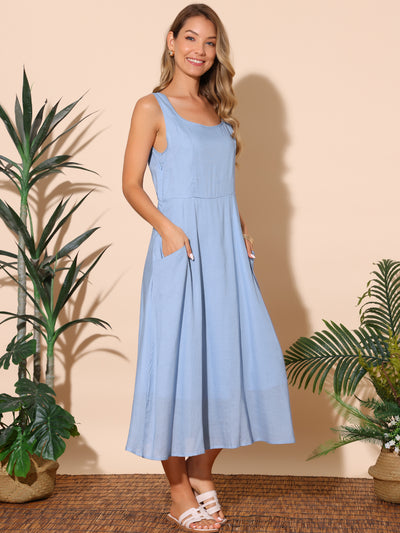 Women's Linen Dresses Summer Sleeveless Sundress Casual Loose Flowy Maxi Tank Beach Dress